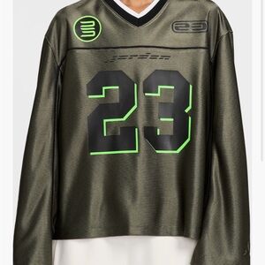 Olive Green Football Jersey with Neon Trim - #23